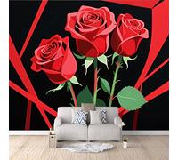 Générique Murale Intissé Trois Roses Rouges, Papier Peint Panoramique Fleurs Romantiquesrafraîchit Instantanément Votre Intérieur Effet Visuel Impressionnant Cache Les Imperfections Du Mur 500X280cm