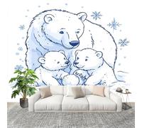 Générique Murale Papier Peint 200X140cm Famille D'Ours Polaires Papier Peint Intissé Résistant à la décoloration Blanc Moderne Salon Chambre Panoramique Decoration Fresque Murale