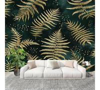 Générique Murale Papier Peint 200X140cm Feuilles De FougèRe DoréEs Luxueuses Papier Peint Intissé Résistant à la décoloration Vert Foncé Moderne Salon Chambre Panoramique Decoration Fresque Murale