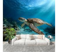Générique Murale Papier Peint 200x140cm OcéAn Animaux Tortues Marines Protection UV Poster Mural Intissé Bleu Poster Décoration - Salon Appartement - Photo d'art Tableaux Muraux