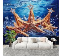 Générique Murale Papier Peint 200x140cm Onirique OcéAn éToile De Mer Protection UV Poster Mural Intissé Bleu Foncé Poster Décoration - Salon Appartement - Photo d'art Tableaux Muraux