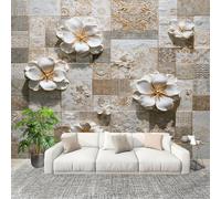 Générique Murale Papier Peint 250x175cm GéOméTrie Florale En Relief Papier Peint Intissé Résistant à la décoloration Blanc Moderne Salon Chambre Panoramique Decoration Fresque Murale