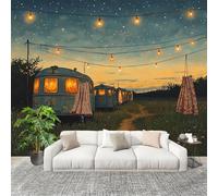 Générique Murale Papier Peint 300x210cm Camping Romantique En CalèChe Papier Peint Intissé Résistant à la décoloration Vert Clair Moderne Salon Chambre Panoramique Decoration Fresque Murale