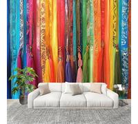 Générique Murale Papier Peint 300x210cm Rayures Rainbow BohèMes Papier Peint Intissé Résistant à la décoloration Coloré Moderne Salon Chambre Panoramique Decoration Fresque Murale