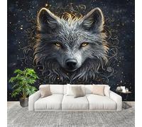 Générique Murale Papier Peint 350x256cm TêTe De Loup Animal Fantastique Papier Peint Intissé Résistant à la décoloration Noir Moderne Salon Chambre Panoramique Decoration Fresque Murale