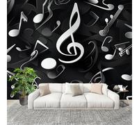 Générique Murale Papier Peint 350x256cm ThèMe De Note De Musique Papier Peint Intissé Résistant à la décoloration Noir Moderne Salon Chambre Panoramique Decoration Fresque Murale