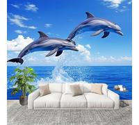 Générique Murale Papier Peint 350x256cm ThèMe Des Dauphins Animaux Papier Peint Intissé Résistant à la décoloration Bleu Foncé Moderne Salon Chambre Panoramique Decoration Fresque Murale