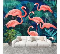 Générique Murale Papier Peint 400x280cm Feuille De Flamant Animal Papier Peint Intissé Résistant à la décoloration Bleu Foncé Moderne Salon Chambre Panoramique Decoration Fresque Murale