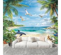 Générique Murale Papier Peint 400x280cm ThèMe 3d Ocean Beach Papier Peint Intissé Résistant à la décoloration Bleu Moderne Salon Chambre Panoramique Decoration Fresque Murale