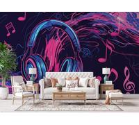 Générique Musique Casque Papier Peint 250 x 175 cm 3D Note Tableau mural Murale Intissé Imperméable pour Chambre Salon Restaurant Personnalisé Décoration Personnalisé Décoration Murale A-47