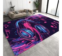 Générique Musique Casque Tapis de Salon 140x200 cm 3D Notes De Musique Graffitis Tapis de Chambre Flanelle Antidérapant Lavable Poil Court Tapis pour Salon Chambre Salle à Manger Q-89
