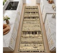 Générique Musique de Piano Vintage Jaune Tapis Couloir Long 90x210 cm Tapis Antidérapant Lavable, à Poils Courts, Partition Piano Paillasson Interieur Entree pour Couloir, Chambre à Coucher, Salon