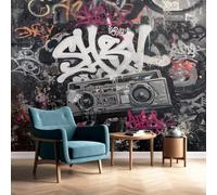 Générique Musique Rock Papier Peint Panoramique Radio Graffiti Papier Peint Hip-Hop Intissé Salon Chambre Mural Décoration 150 x 105 cm