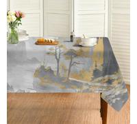 Générique Nappe Carrée Gris 130x130 cm, Style Chinois Paysage，Nappe Anti Tache Impermeable, pour Mariage, Décoration de Table, Jardin, Fête, Anniversaire, Noël, Conférences, Foires A107