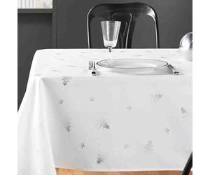 Générique Nappe de Noel Rectangle Sapin Blanc et Argent Polyester Anti Tache Infroissable 2m40 x 1m50