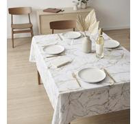 Générique Nappe Effet marbre Blanc et doré 100% Polyester antitache Infroissable 200 x 150 cm