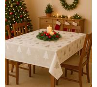 Générique Nappe Flocon et Sapin Blanc Argent Noel 2m40 x 1m50 Anti Tache Infroissable