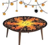 Générique Nappe Halloween - Housse Ronde Imperméable Réutilisable Crâne Chauve-Souris 120/150 cm - Nappe Extensible Halloween - pour Cuisine Maison Extérieur
