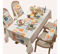 Générique Nappe imperméable Style Lin - Résistante aux Taches et en Vinyle essuyable pour Pique-Nique en Plein air, Table à Manger, Cuisine, Nappe rectangulaire avec Pompons (G 90 * 140cm/35 * 55in)