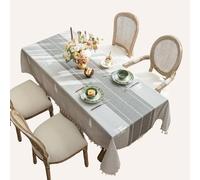Générique Nappe imperméable Style Lin - Résistante aux Taches et en Vinyle essuyable pour Pique-Nique en Plein air, Table à Manger, Cuisine, Nappe rectangulaire avec Pompons (T 110 * 160cm/43 * 63in)