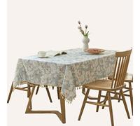 Générique Nappe imperméable Style Lin - Résistante aux Taches et en Vinyle essuyable pour Pique-Nique en Plein air, Table à Manger, Cuisine, Nappe rectangulaire avec Pompons (W 140 * 140cm/55 * 55in)