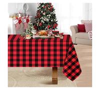 Générique Nappe Noel Red Christmas Checkered Square Tablecloth Kitchen, Wedding Party, Holiday Dining Table Decoration(Red Black,140 * 140cm)