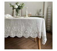 Générique Nappe Noel White Lace Flower Embroidery Cotton Tablecloth Luxurious Table Cover for Wedding Party Decoration Feast Cloth(135x300cm)