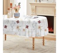 Générique Nappe Ovale Blanc 180x240 cm, Fleurs Branches et Feuilles，Nappe Anti Tache Impermeable, pour Mariage, Décoration de Table, Jardin, Fête, Anniversaire, Noël, Conférences, Foires A63