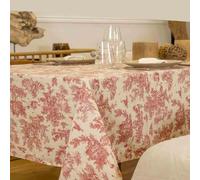 Générique Nappe Rectangulaire en Coton, Motif Toile de Jouy Mini Pastorale, Rouge et Naturel, 200 x 155 cm
