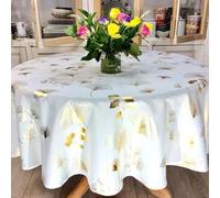Générique Nappe Ronde 1m80 Bloomy Blanc Or Anti Tache et Infroissable
