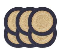 Générique Napperons 6 pcs Naturel et Bleu Marine 38 cm Jute et Coton,Maison & Jardin,Linge,Linge de Table,Sets de Table,Bleu,1.35 KG,133863