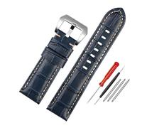 Générique NASUNJIA Bracelet de montre en cuir bleu for homme, 22 mm ou 24 mm, aspect crocodile, accessoires en cuir de vachette(Blue-silver,24mm)