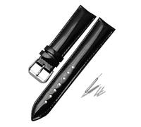 Générique NASUNJIA Bracelet De Montre En Cuir Véritable Laqué For Femme, Bracelet De Marque Tendance, 14, 16, 18, 20 Mm, Noir, Rouge, Violet(Black Pin clasp,18mm silver clasp)