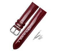 Générique NASUNJIA Bracelet De Montre En Cuir Véritable Laqué For Femme, Bracelet De Marque Tendance, 14, 16, 18, 20 Mm, Noir, Rouge, Violet(Red Pin clasp,14mm Rose gold)