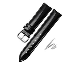 Générique NASUNJIA Bracelet De Montre En Cuir Véritable Laqué For Femme, Bracelet De Marque Tendance, 14, 16, 18, 20 Mm, Noir, Rouge, Violet(Black Pin clasp,18mm silver clasp)