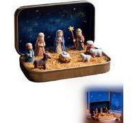 Générique Nativity Scene | Miniature Noël Noël Set dans Une Boîte en Étain, Porter L'histoire De Noël avec Résine Sainte Famille Moutons Et Jésus Figurines pour Les Amis