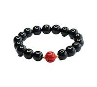 Générique Natural Black Agate Bracelet with Red Sand Six Character Proverbs - Handmade Spiritual Jewelry