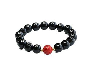 Générique Natural Black Agate Bracelet with Red Sand Six Character Proverbs - Handmade Spiritual Jewelry