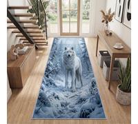 Générique Nature Faune Sauvage Tapis de Couloir 90 x 180 cm Antidérapant, Loup Arctique Forêt De Sapins Tapis de Passage Cuisine Sol Long Lavable pour Salon l'entrée Chambre Buanderie Salon Chambre
