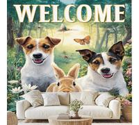 Générique Nature Mignon Jack Russell Terrier Papier Adhesif Chien De Compagnie Lapin Mural Forêt Papillons Floral Papier Peint 3D Effet 200x150 cm pour Salle de Bain Salon Chambre