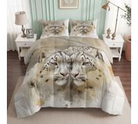Générique Nature Sauvage Couette Imprimée 200x200 cm, Réversible Couette Couverture pour 4 Saisons Respirante et Douce, Édredon avec 2 Taies d'oreiller, pour lit 2 Personnes, Animal Léopard Neige