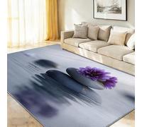 Générique Nature Tapis de Salon, Gris Antidérapant Lavable en Machine Tapis Flanelle Douce, Moquette Motif Galets Fleurs Photographie pour Chambre Bureau Cuisine Decoration, 80 x 150 cm
