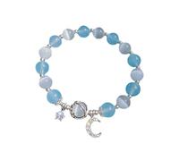 Générique Naturelle Petite Femmes Anneaux Stone Bracelet For Women Design Gray Star And Moon Beaded Bracelet For Friends And Students Cadeau Petite Mm Bijoux (Blue, One Size)