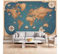 Générique Navigation Histoire Exploration Géographie Papier Peint Mural | Brun Clair Carte Du Monde Papier Peint Panoramique Photo 250 x 175 cm pour Salon Chambre Enfant Bureau salle à manger