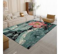 Générique Nénuphar Tapis de Salon 140x200 cm 3D Peinture à L'encre Orientale Tapis de Chambre Flanelle Antidérapant Lavable Poil Court Tapis pour Salon Chambre Salle à Manger Q-5