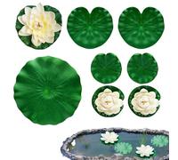 Générique Nénuphars Artificiels - Lot de 9 Fleurs de Flottantes & Feuilles | de Bassin Réalistes pour Jardins, Aquariums, Piscines & Décorations Aquatiques, Accessoires Paysagers