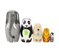 Générique Nesting Dolls Wooden Cute Funny Russian Stackable Toys | 5-Piece Animal Dolls Home Decor for Boys Girls Home Living Room Bedroom Mantel Desk Birthday Party
