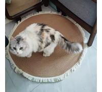 Générique Nestoly Cat Rug, Cotton Rope Area Rug for Cats, Cotton Rope Rugs for Cats, Round Vintage Reversible Woven Tassel Rugs, Anti-Slip, Easy Clean (Yellow,45cm/17.71in)