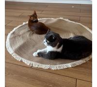 Générique Nestoly Cat Rug, Cotton Rope Area Rug for Cats, Cotton Rope Rugs for Cats, Round Vintage Reversible Woven Tassel Rugs, Anti-Slip, Easy Clean (Yellow,60cm/23.62in)