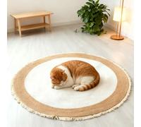 Générique Nestoly Cat Rug, Cotton Rope Area Rug for Cats, Washable Round Vintage Reversible Woven Tassel Rugs, Wear-Resistant and Scratch-Resistant, Multiple Sizes, Soft Cat Rugs (White,80cm/31.5in)